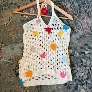 Lovers + Friends Cream Crochet Tank with Floral Accents